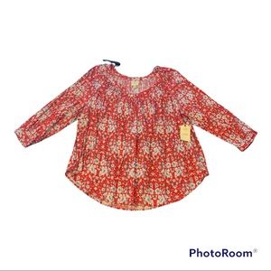 NWT -ST JOHNS BAY Red Floral Long Sleeve Pheasant Blouse Top Womens Size 2X